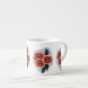 Akvarell Botanisk Blommig Vintage Ros Espressomugg
