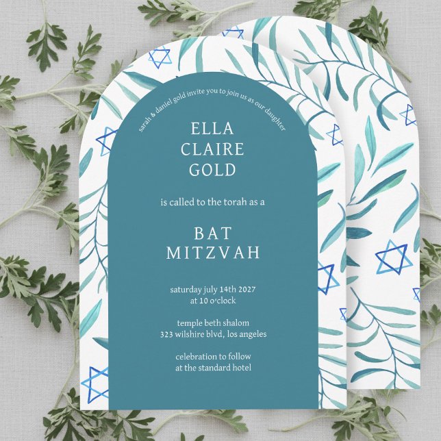 Akvarell Botanisk Davidstjärna Bar/Bat Mitzvah Inbjudningar (Watercolor Botanical Star of David Bar Bat Mitzvah Invitation
)