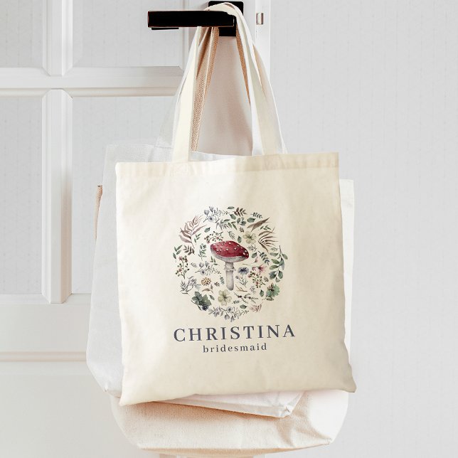 Akvarell Botanisk Grönska Svamp Brudtärna Tygkasse (Watercolor Botanical Greenery Mushroom Bridesmaid Tote Bag)