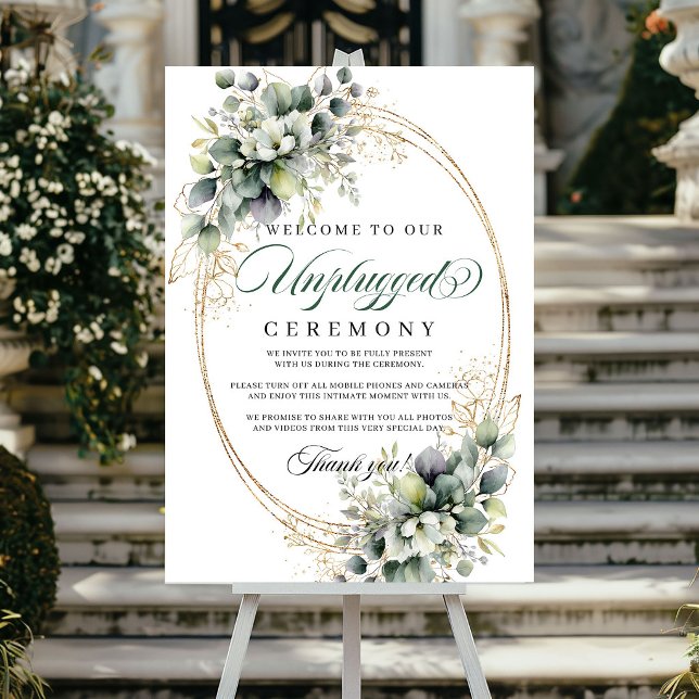 Akvarell Botanisk Oplåst Ceremoni Bröllop   Poster (Watercolor Botanical Unplugged Ceremony Wedding Poster)