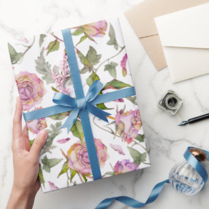 Akvarell Botanisk Rosa Boho Ros Presentpapper