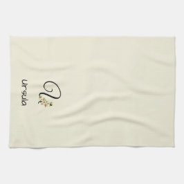 Akvarell botanisk svart initial monogram kökshandduk