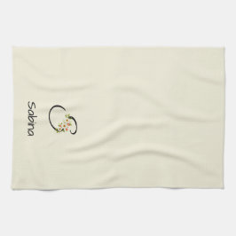Akvarell botanisk svart initial monogram kökshandduk