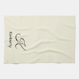 Akvarell botanisk svart initial monogram kökshandduk