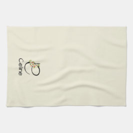 Akvarell botanisk svart initial monogram kökshandduk