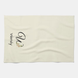 Akvarell botanisk svart initial monogram kökshandduk