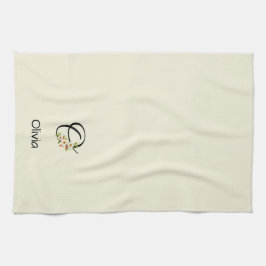 Akvarell botanisk svart initialmonogram kökshandduk