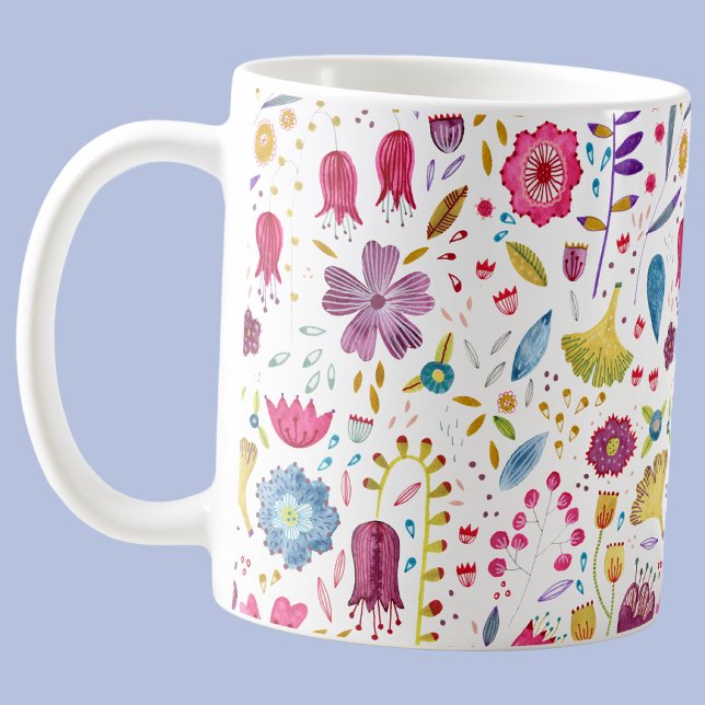Akvarell Botanisk Vildblomma Häckmålning Kaffemugg (Modern floral botanical watercolor wildflower pattern coffee mug)