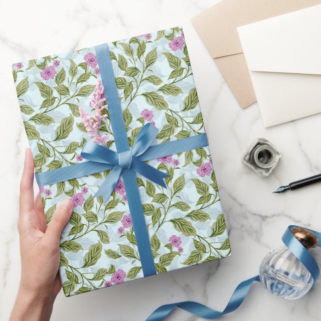 Akvarell Botaniska blad & lila vildblommor Presentpapper (Gifting)