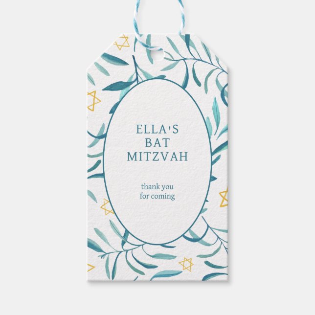 Akvarell Botaniska Davidstjärnan Bar Mitsva Presentetikett (Framsidan)