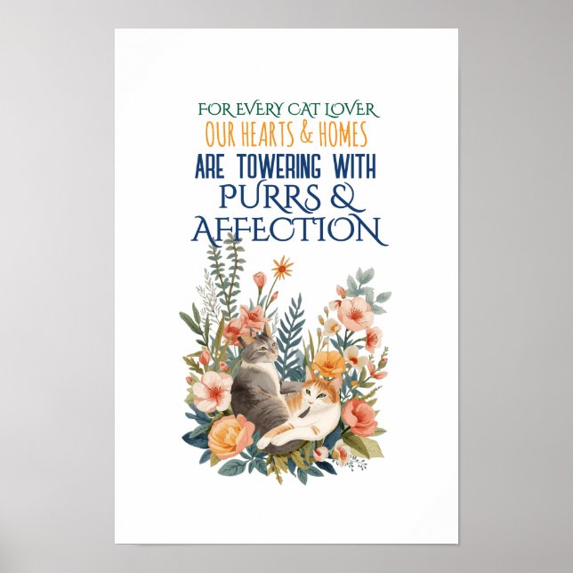 Akvarell Botaniska Katter Cottagestil Kattkonst Poster (Framsidan)