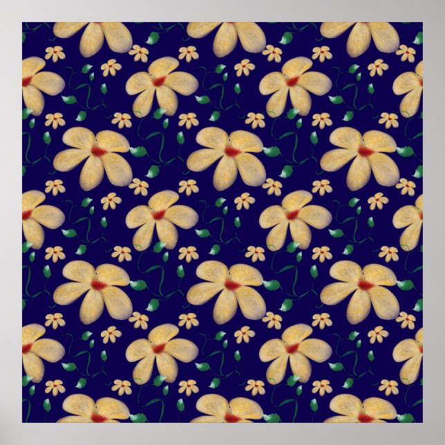 Akvarell Botaniskt Sömlöst Mönster Poster (Framsidan)