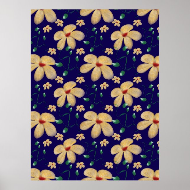 Akvarell Botaniskt Sömlöst Mönster Poster (Framsidan)