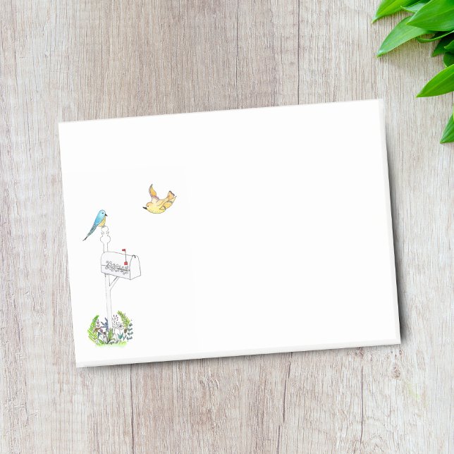 Akvarell brevlåda med fåglar post-it block (Brighten your day with charming Watercolor Mailbox With Birds Notes.)