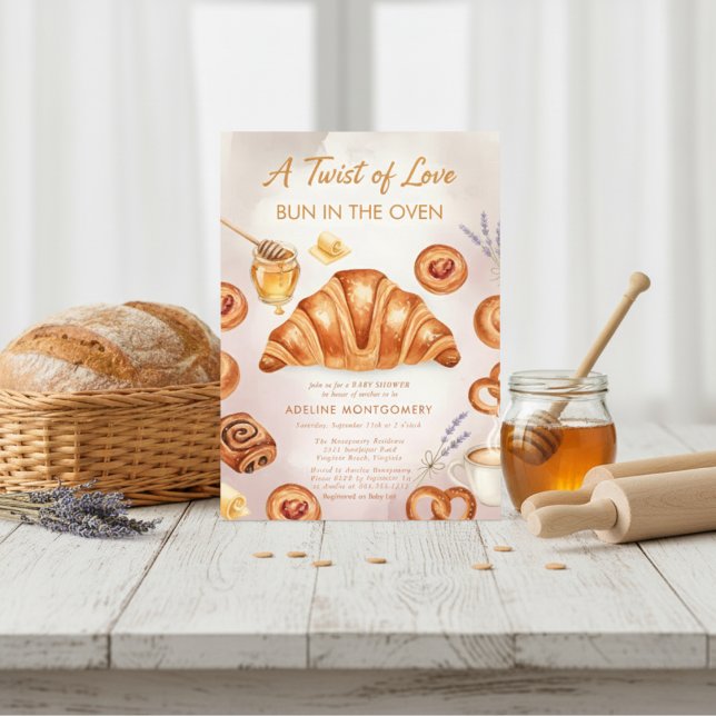akvarell bröd Bulle i ugnen Baby Shower Inbjudningar (Skapare uppladdad)