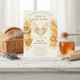 akvarell bröd Bun i ugnen Baby Shower Inbjudningar
