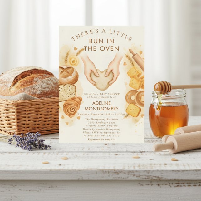 akvarell bröd Bun i ugnen Baby Shower Inbjudningar (Skapare uppladdad)