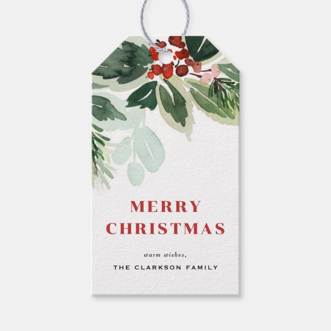 Akvarell Brokig Vinbärbuske Jul Presentetikett (Framsidan)
