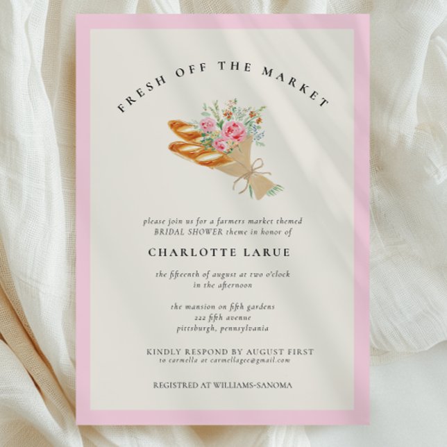 Akvarell Bröllopsdusch Fresh Off the Market Inbjudningar (Fresh off the Market Waterolor Bridal Shower Invitation - Pink )