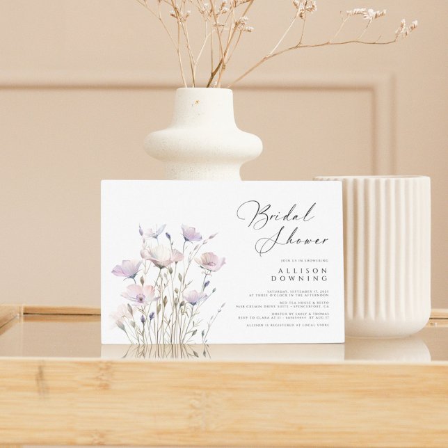 Akvarell Bröllsduschtjej (Elegant typsnitt, Vit) Inbjudningar (Personalized Watercolor Bridal Shower (Elegant Script, White) Invitation)