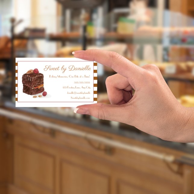 Akvarell Brownie Bageri Godis Visitkort (. This watercolor brownie offers a fusion of visual delight as a business card.
)