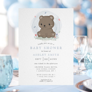 Akvarell Brun Björn Söt Enkel Pojke Baby Shower Inbjudningar