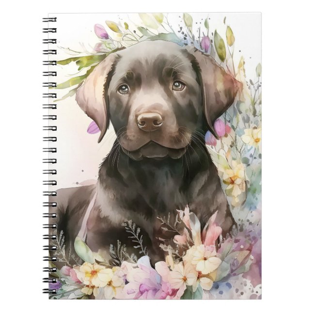 Akvarell Brun Labrador Retriever och blommor Anteckningsbok (Framsidan)