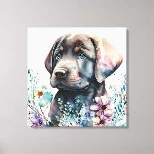 Akvarell Brun Labrador Retriever och blommor Canvastryck
