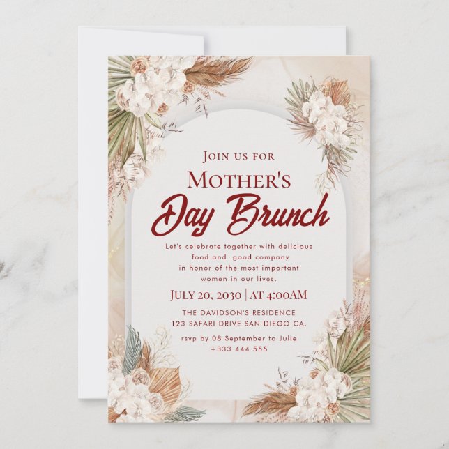 Akvarell Brunch-inbjudan till Mors dag Inbjudningar (Framsida)
