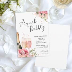 Akvarell Brunch Och Bubbels Floral Bröllopsdusch Inbjudningar