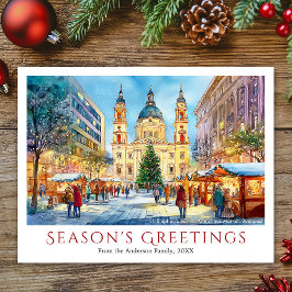 Akvarell Budapest Basilika Julmarknad Helg Vykort