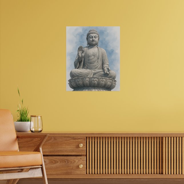 Akvarell Buddhas Staty Zen – Andlig Dekoration Poster (Vardagsrum 2)