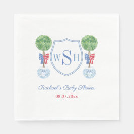 Akvarell Buksbom Monogram Babyshower-fest Pappersservett