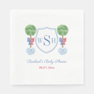 Akvarell Buksbom Monogram Babyshower-fest Pappersservett