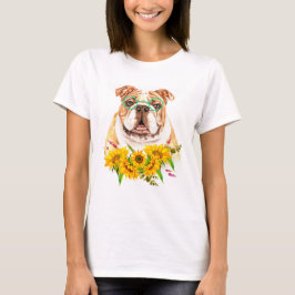 Akvarell Bulldog & Solrosor T Shirt