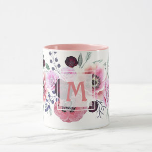 Akvarell burgunder rosa blommor mugg