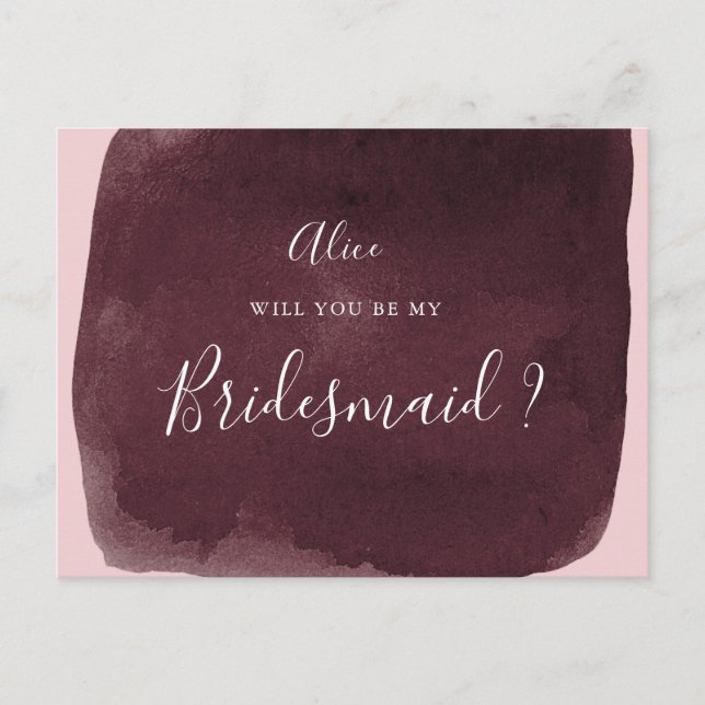 akvarell burgunder tvätt brudtärna Inbjudan (Framsida)