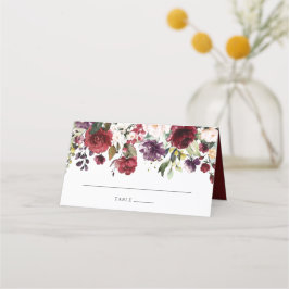 Akvarell Burgundervin Röda Blommor Placeringskort