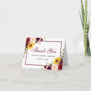 Akvarell Burgundy Blandad Blommig Bröllopsnot Tack Kort