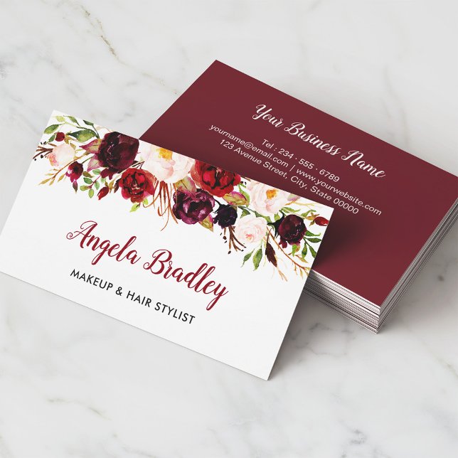Akvarell Burgundy Blommig Facebook Instagram Logo Visitkort (Skapare uppladdad)