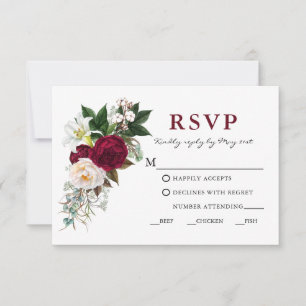 Akvarell Burgundy Blommig Grönska Måltid R RSVP OSA Kort