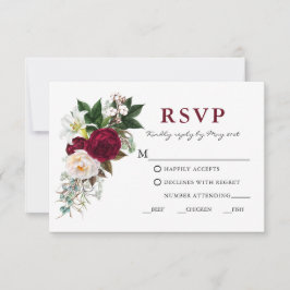 Akvarell Burgundy Blommig Grönska Måltid RSVP OSA Kort