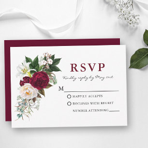 Akvarell Burgundy Blommig Grönska RSVP OSA Kort