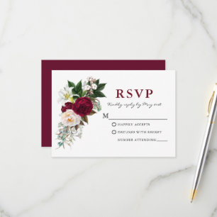 Akvarell Burgundy Blommig Grönska RSVP OSA Kort