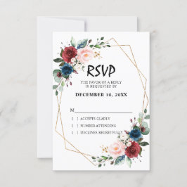 Akvarell Burgundy Marinblå Blommig Geometrisk OSA Kort