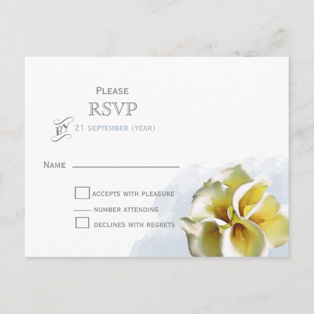 akvarell calla lilior Blommig bröllops-RSVP Inbjudan Vykort (Framsida)