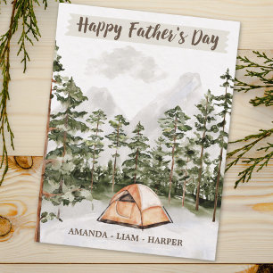 Akvarell Camping i naturen Fars dag Helg Vykort