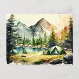 Akvarell Camping Natur Landskap Vykort