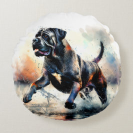 Akvarell Cane Corso hund Rund Kudde