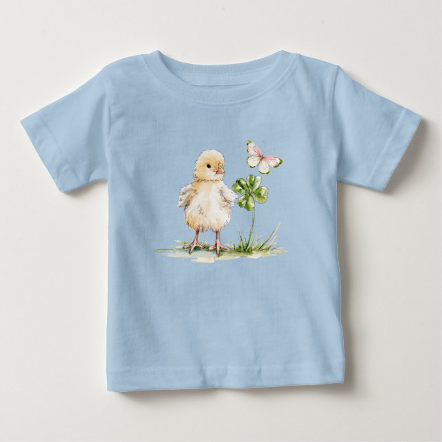 Akvarell Chick Med Fyrklöver  T Shirt (Framsida)